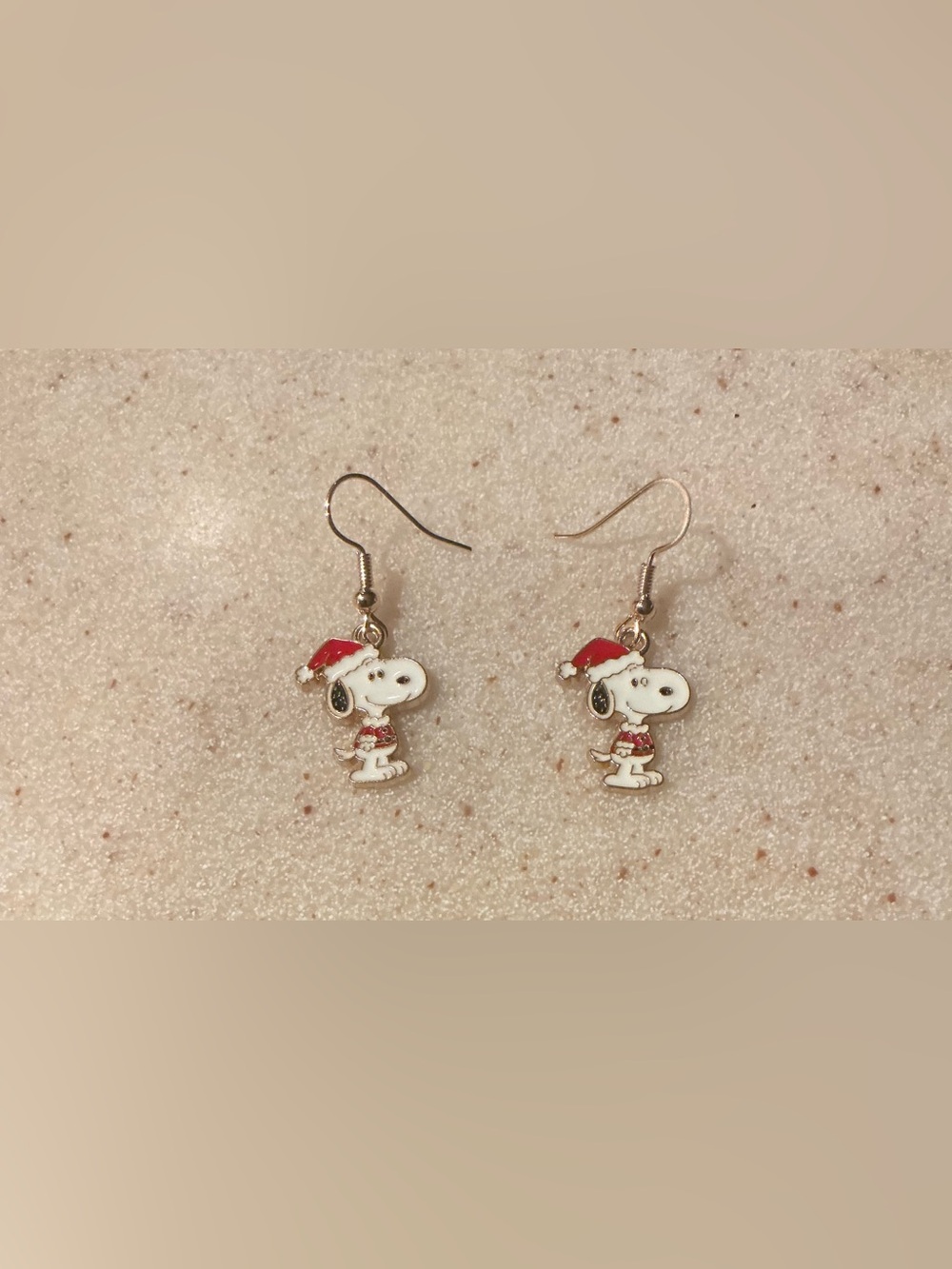 Snoopy Holiday Drop Earrings in White and Red